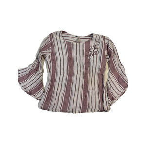 Diya Design Studio Shirt Womens 2XL White Red Striped Pearl Embellished Floral